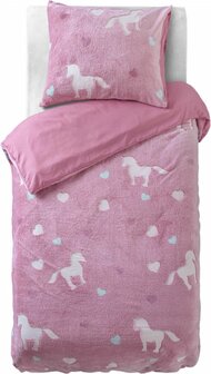 Kinderdekbedovertrek 140x200/220 Glow in the dark Unicorn Roze