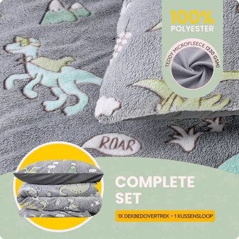 Dekbedovertrek Glow in the dark Dinosaurs Grijs