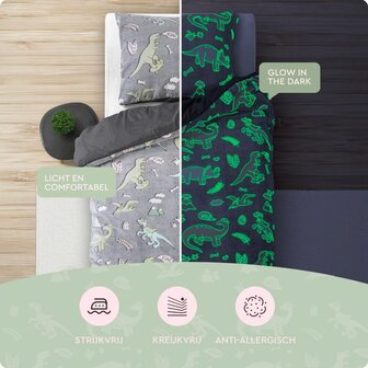 Dekbedovertrek Glow in the dark Dinosaurs Grijs