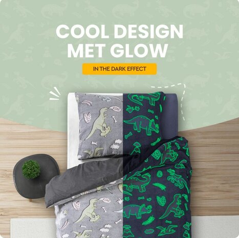 Dekbedovertrek Glow in the dark Dinosaurs Grijs