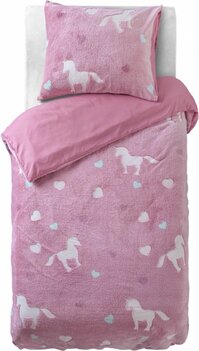 Kinderdekbedovertrek 140x200/220 Glow in the dark Unicorn Roze